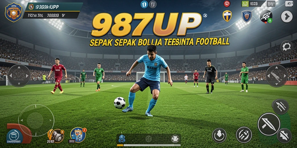 Tampilan gameplay 987UP dengan aksi sepak bola yang mendebarkan.