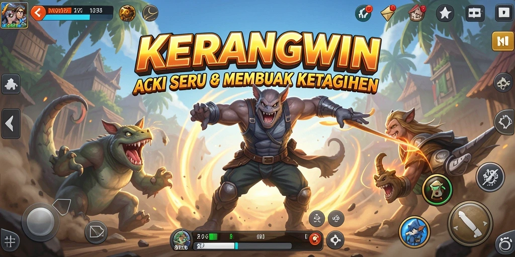Screenshot gameplay KERANGWIN menampilkan pertempuran mendebarkan dengan efek visual yang menawan.