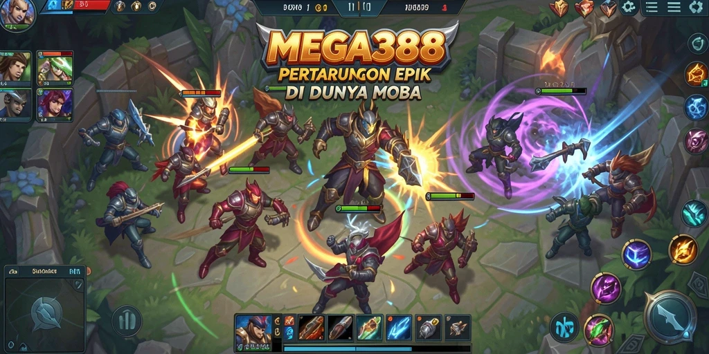 Gameplay MEGA388 yang seru dan menegangkan dalam pertarungan MOBA.