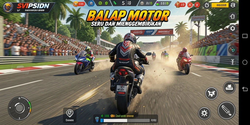 Tampilan gameplay yang mendebarkan dari balap motor di SVIPSIDN.